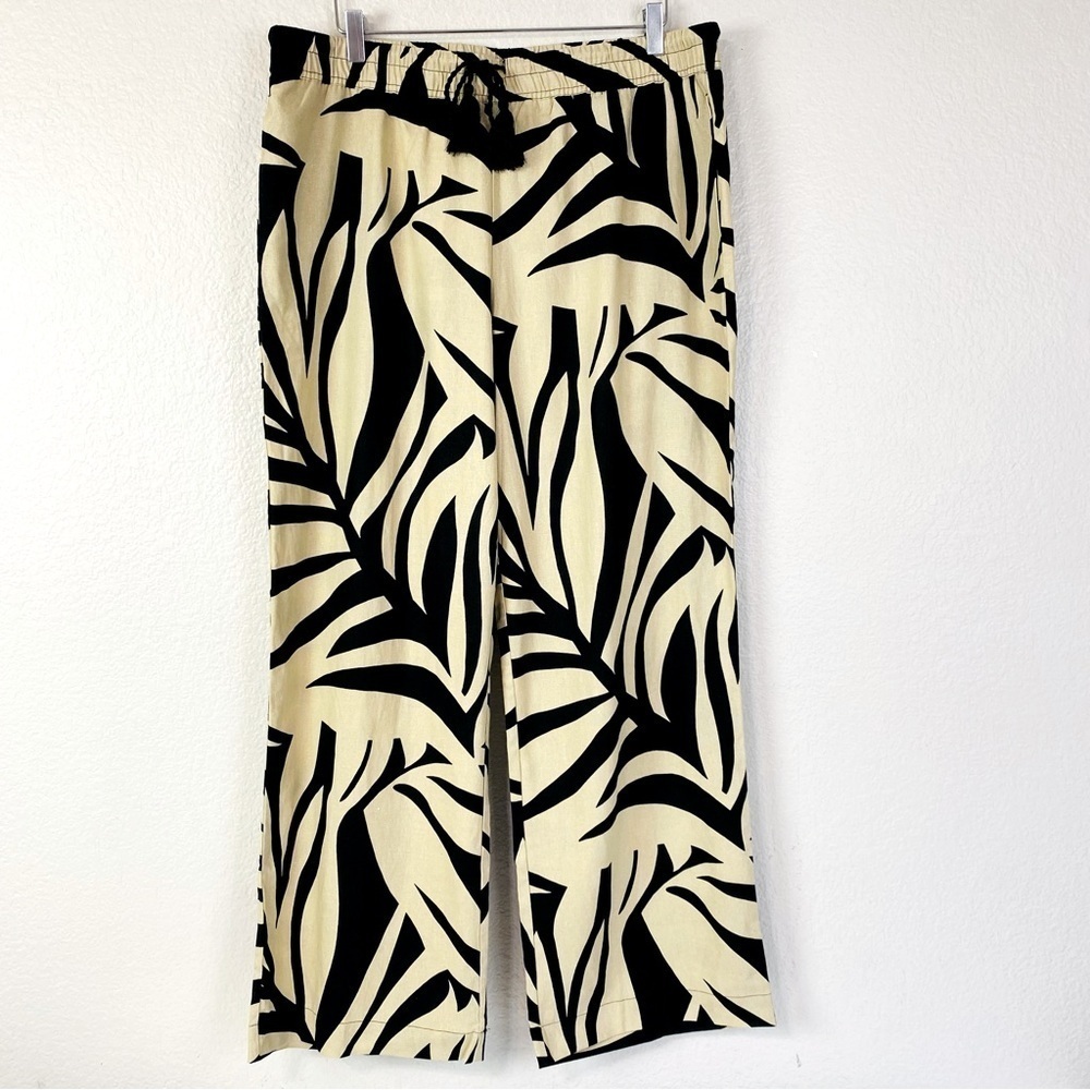 Joie Black/Tan Zebra Print Wide Leg Linen Blend Pants Size XL